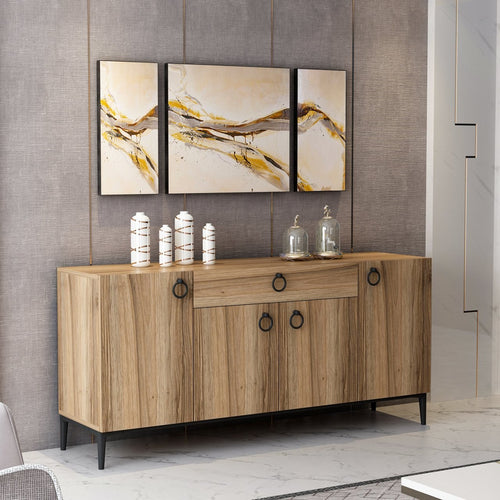 Sideboard mit 1 schublade und 4 türen, Moon Nussbaum