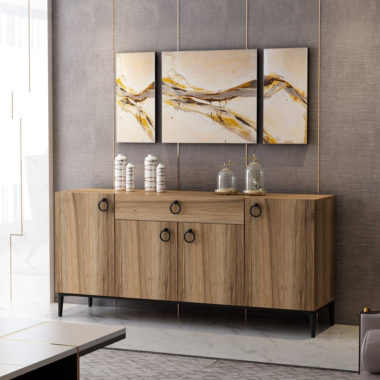 Sideboard mit 1 schublade und 4 türen, Moon Nussbaum (2)