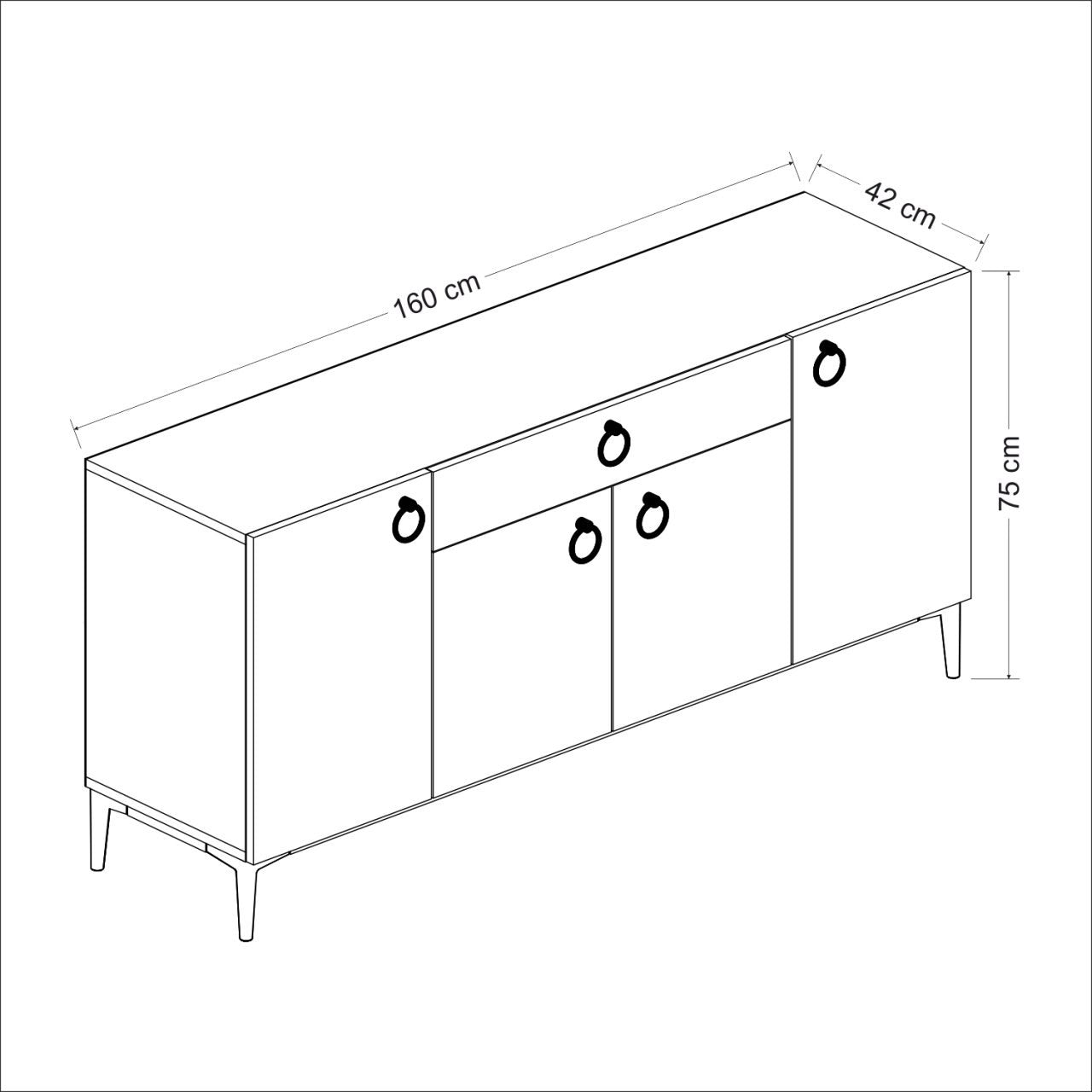 Sideboard mit 1 schublade und 4 türen, Moon Nussbaum (7)