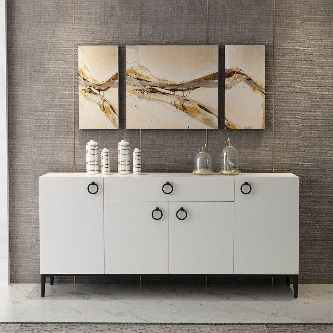 Sideboard mit 1 schublade und 4 türen, Moon Weiß