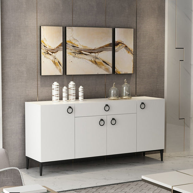 Sideboard mit 1 schublade und 4 türen, Moon Weiß (1)