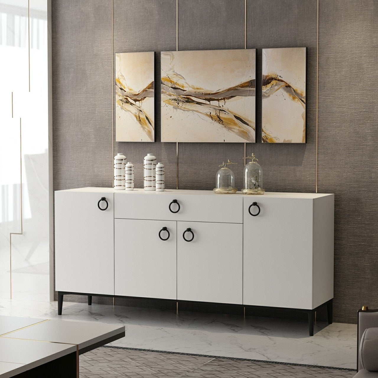 Sideboard mit 1 schublade und 4 türen, Moon Weiß (2)