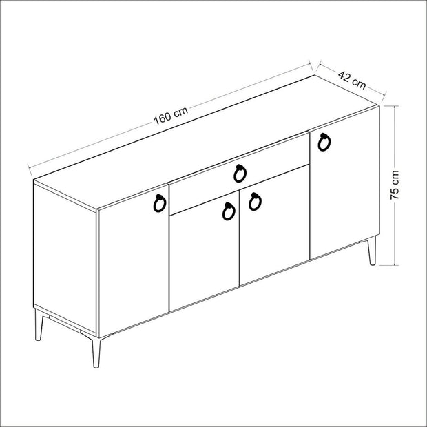 Sideboard mit 1 schublade und 4 türen, Moon Weiß (7)