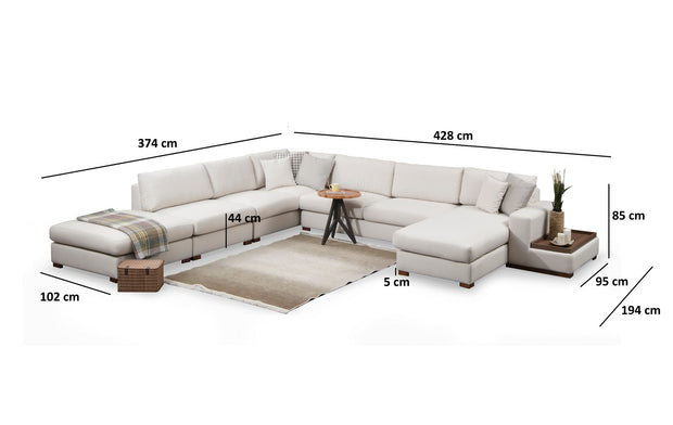 Ecksofa mit Chaiselongue Links, 5-Sitzer, aus Stoff, Loop 8 Beige (6)