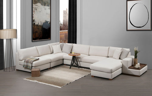 Ecksofa mit Chaiselongue Rechts, 5-Sitzer, aus Stoff, Loop 9 Beige