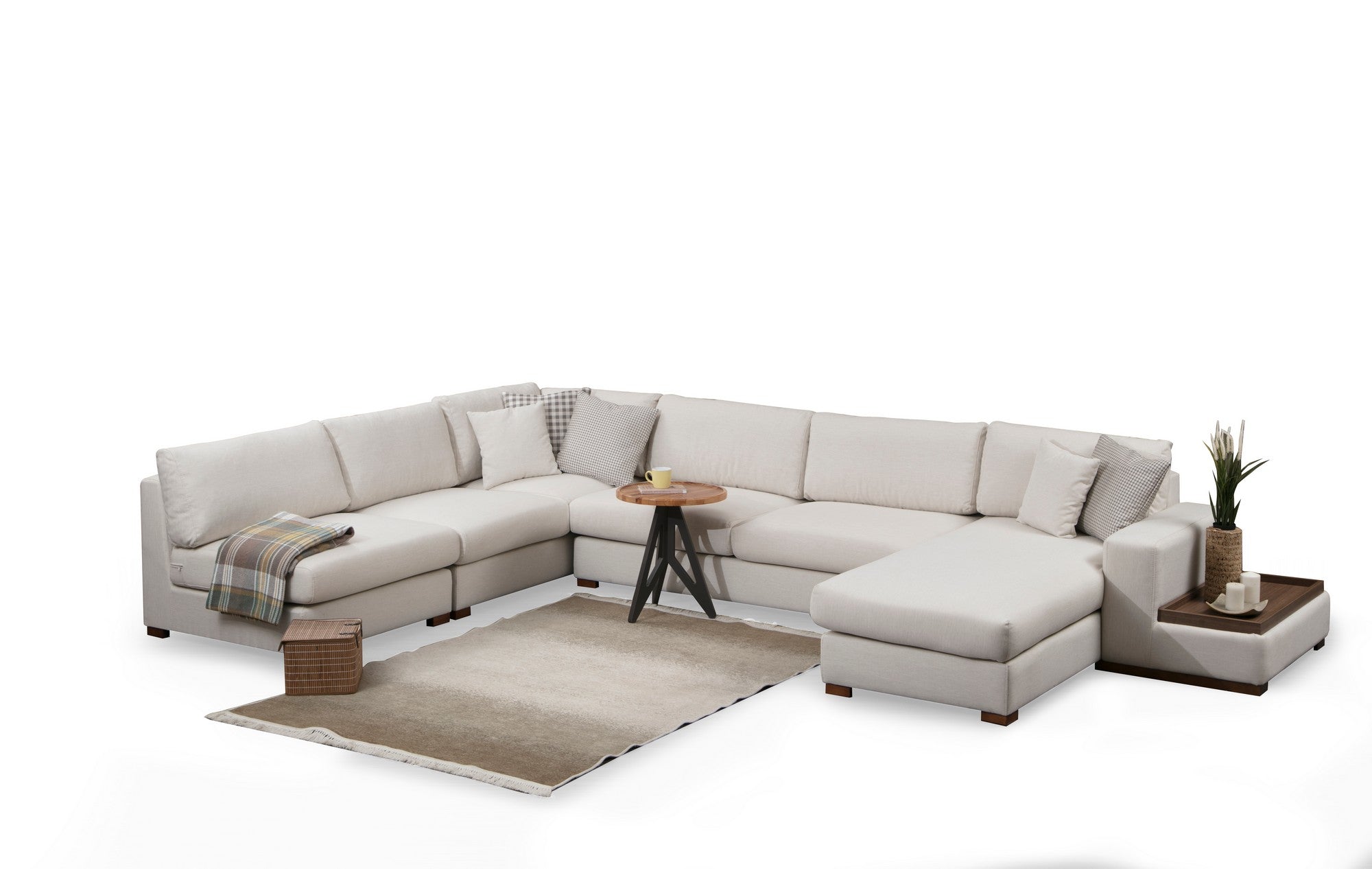 Ecksofa mit Chaiselongue Rechts, 5-Sitzer, aus Stoff, Loop 9 Beige (5)