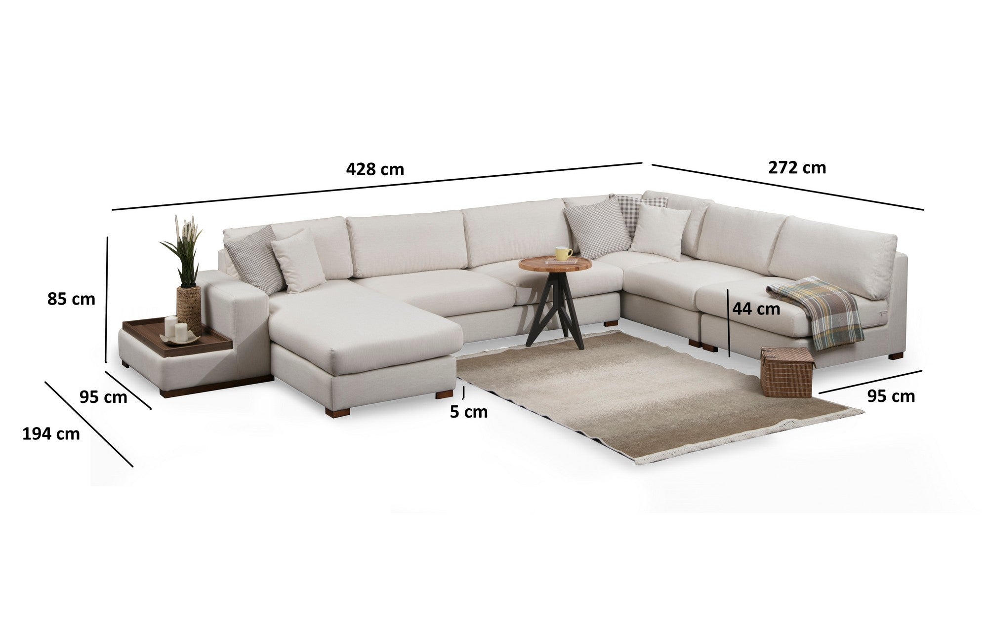 Ecksofa mit Chaiselongue Links, 5-Sitzer, aus Stoff, Loop 10 Beige (6)