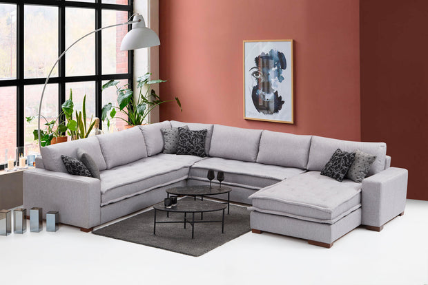 Ecksofa mit Chaiselongue Rechts, 5-Sitzer, aus Stoff, Lena Grau