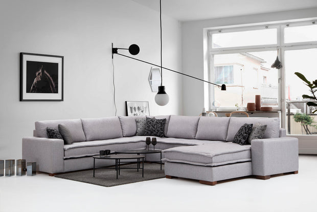 Ecksofa mit Chaiselongue Rechts, 5-Sitzer, aus Stoff, Lena Grau (1)