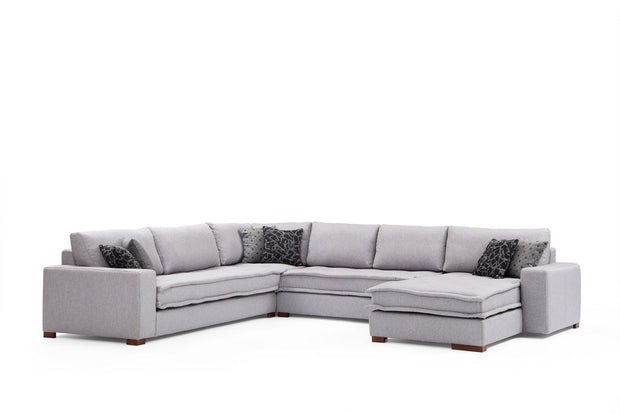 Ecksofa mit Chaiselongue Rechts, 5-Sitzer, aus Stoff, Lena Grau (2)