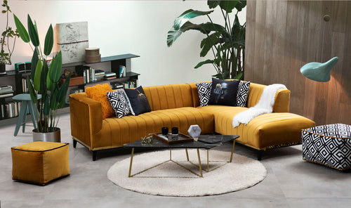 Ecksofa mit Chaiselongue Rechts, 4-Sitzer, aus Stoff, Berlino Gelb (1)