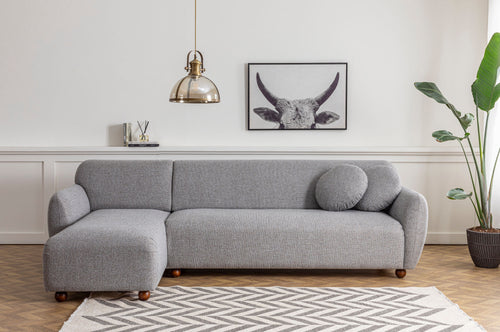 Ecksofa mit Chaiselongue Links, 3-Sitzer, aus Stoff, Eddy Grau