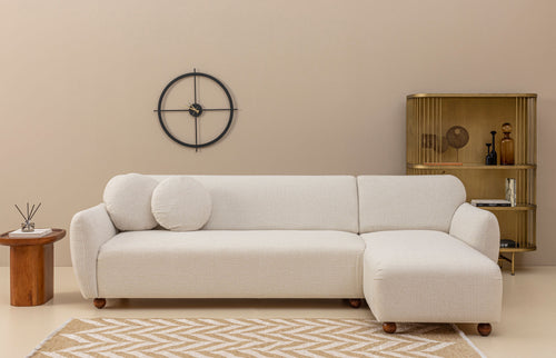 Ecksofa mit Chaiselongue Rechts, 3-Sitzer, aus Stoff, Eddy Weiß