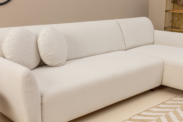 Ecksofa mit Chaiselongue Rechts, 3-Sitzer, aus Stoff, Eddy Weiß (3)