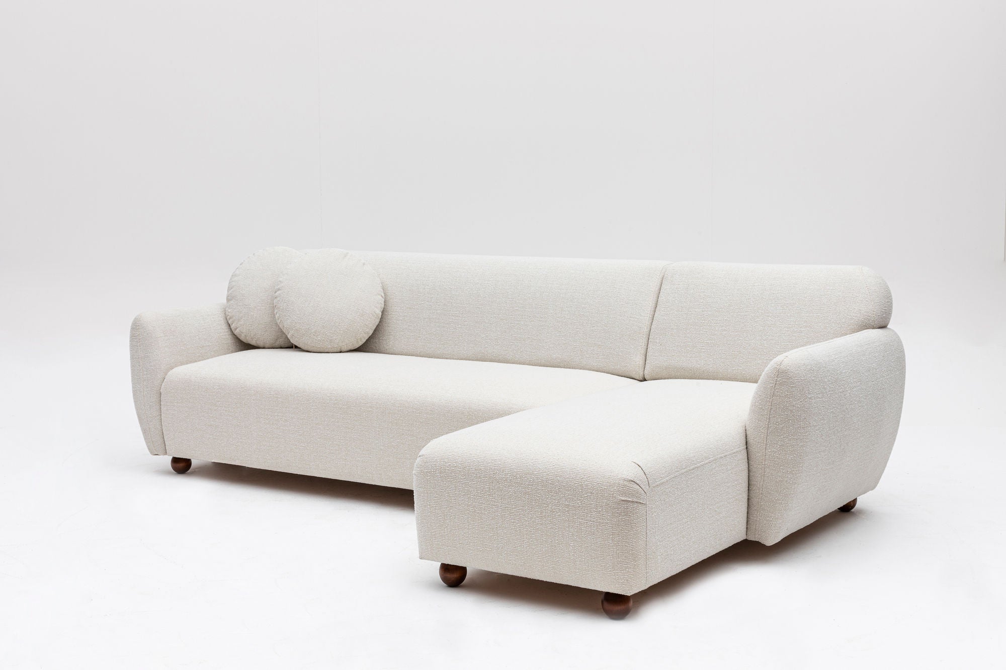 Ecksofa mit Chaiselongue Rechts, 3-Sitzer, aus Stoff, Eddy Weiß (6)