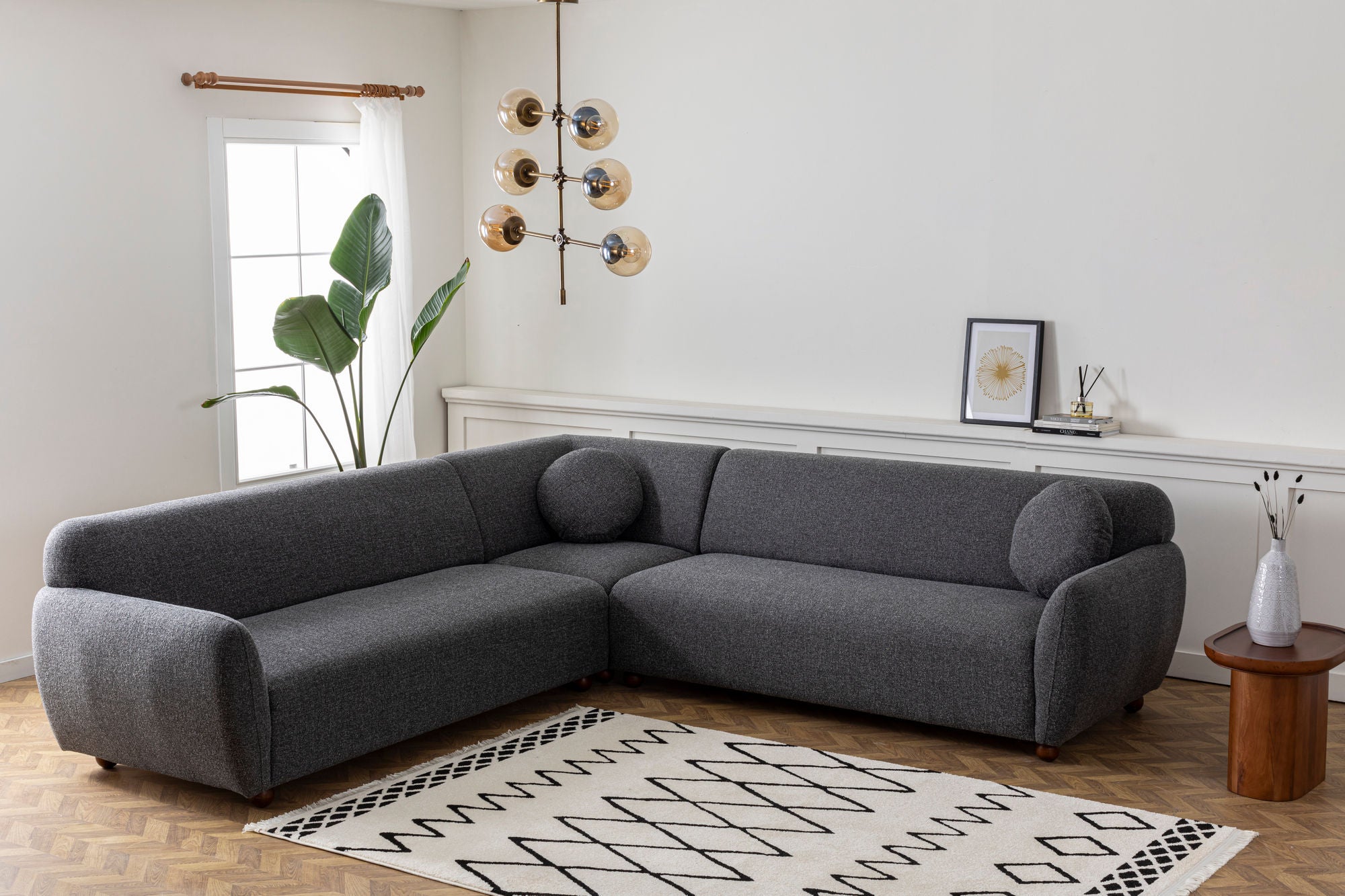 Ecksofa Symmetrisch, 3-Sitzer, aus Stoff, Eddy 2 Grau (1)