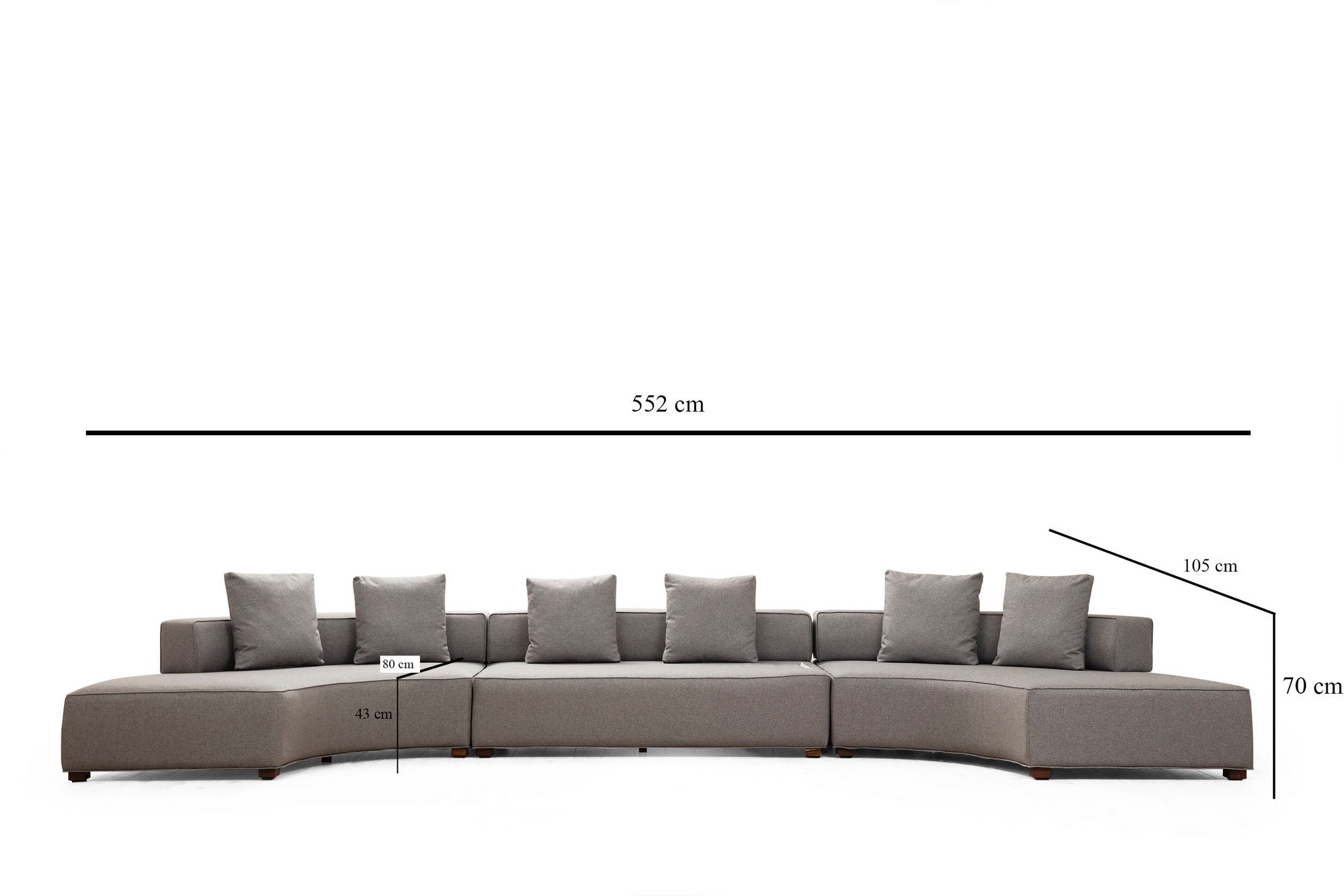 Ecksofa Symmetrisch, 6-Sitzer, aus Stoff, Gondol 3 Grau (3)