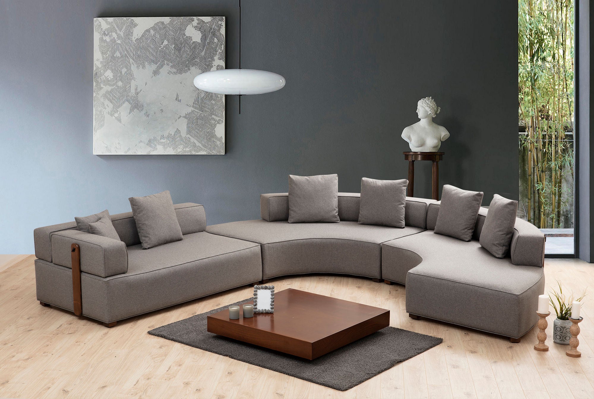 Ecksofa mit Chaiselongue Rechts, 6-Sitzer, aus Stoff, Gondol 4 Grau