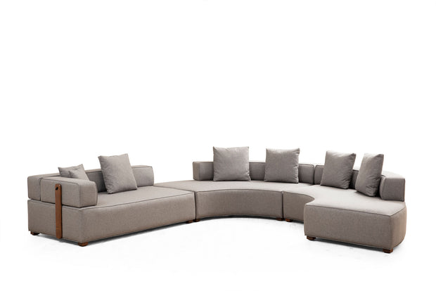 Ecksofa mit Chaiselongue Rechts, 6-Sitzer, aus Stoff, Gondol 4 Grau (1)