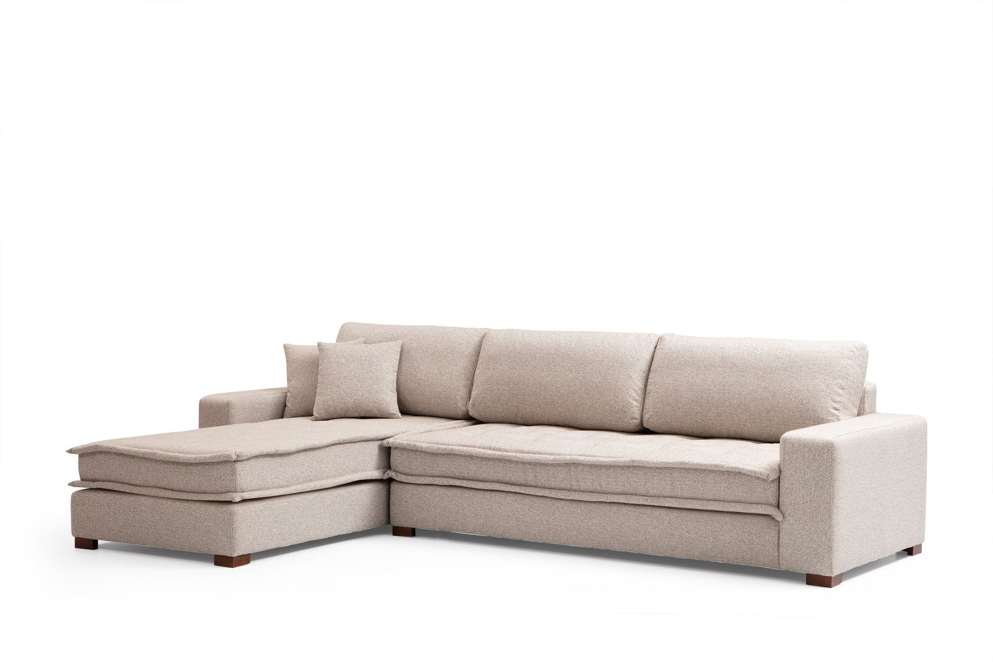 Ecksofa mit Chaiselongue Links, 3-Sitzer, aus Stoff, Lena Beige (4)