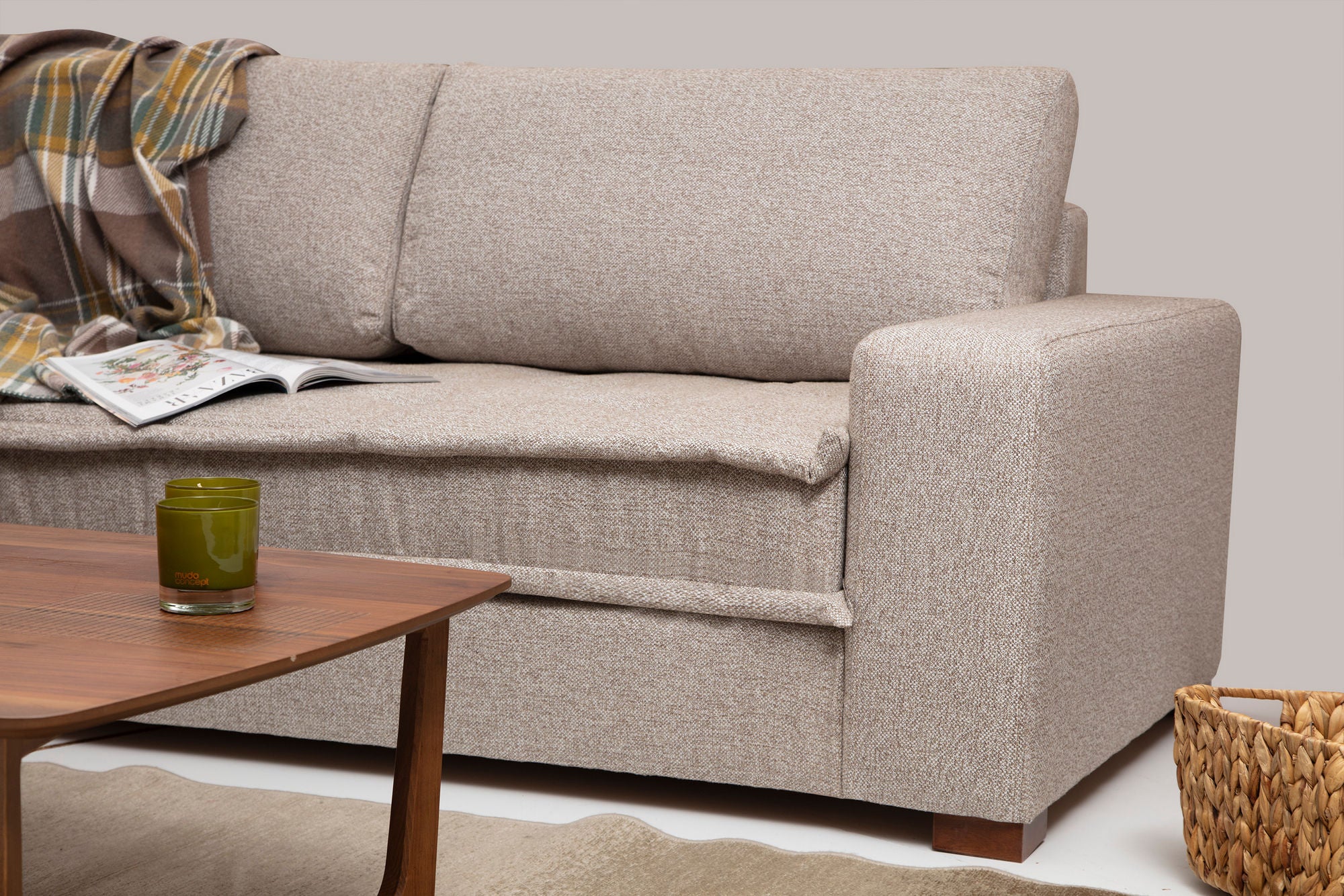 Ecksofa mit Chaiselongue Rechts, 3-Sitzer, aus Stoff, Lena Beige (2)