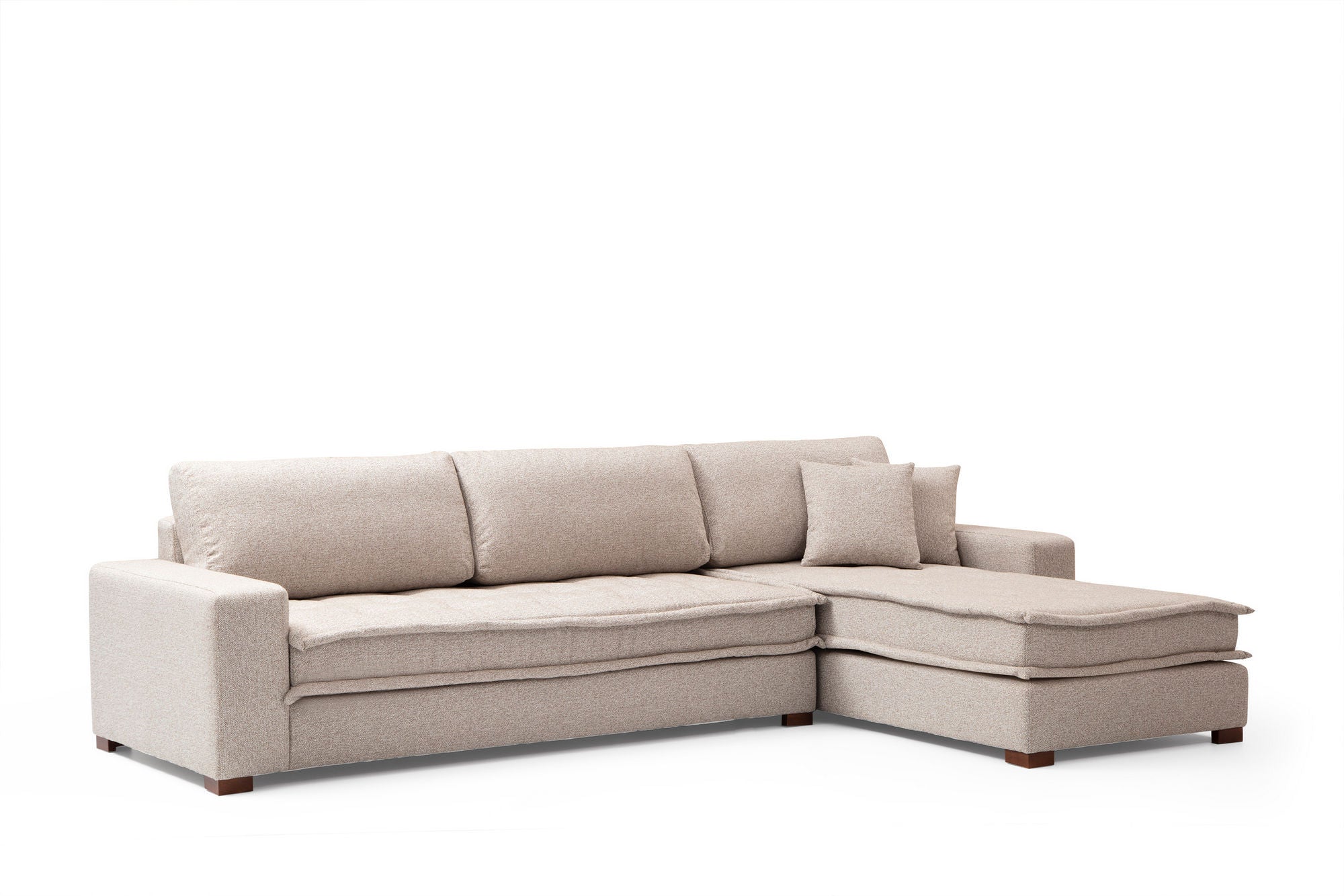 Ecksofa mit Chaiselongue Rechts, 3-Sitzer, aus Stoff, Lena Beige (5)