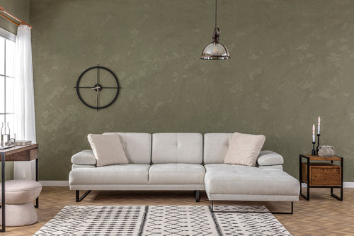 Ecksofa mit Chaiselongue Rechts, 3-Sitzer, aus Stoff, Mustang Small Beige