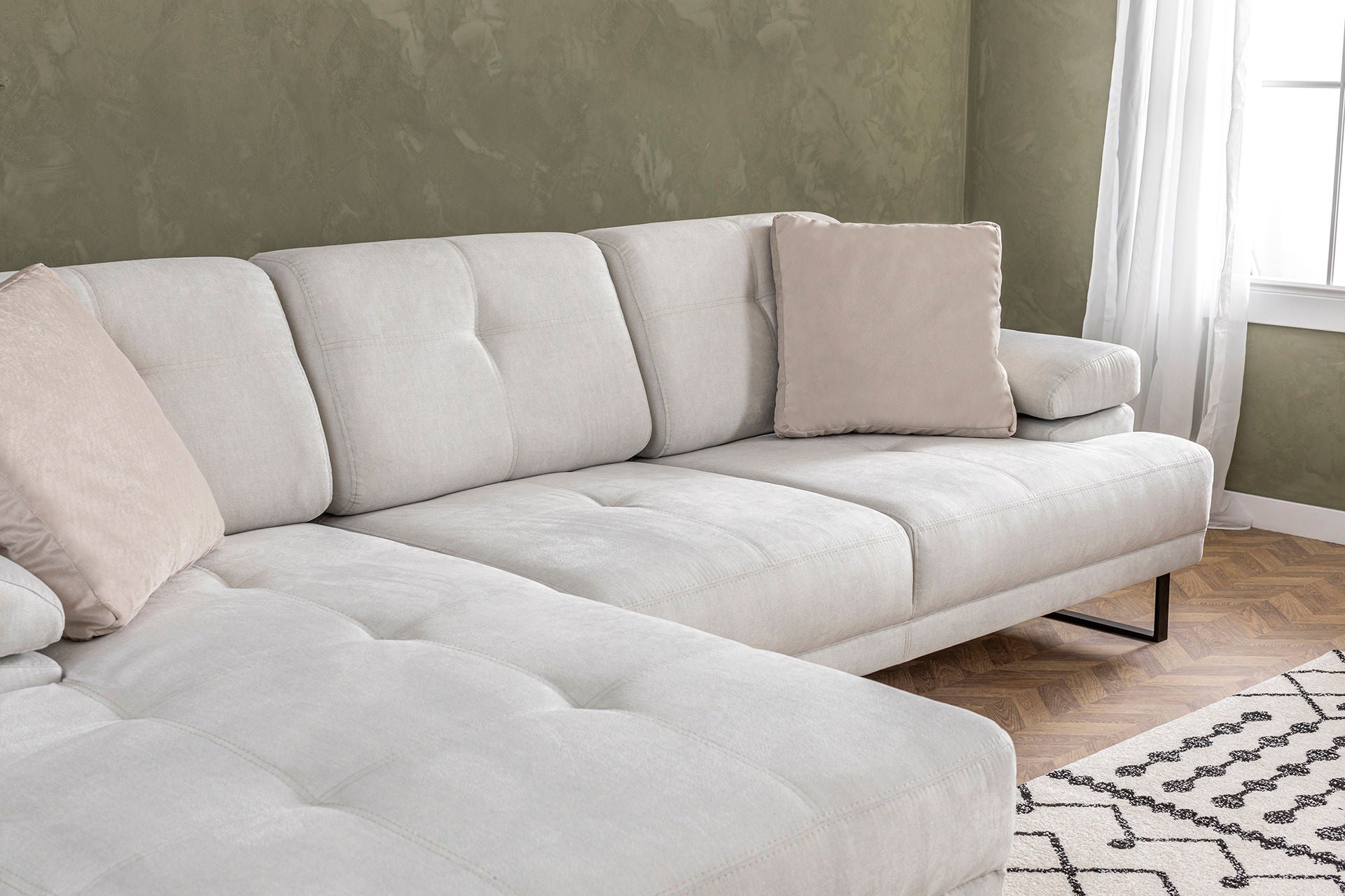 Ecksofa mit Chaiselongue Links, 3-Sitzer, aus Stoff, Mustang Large Beige (3)