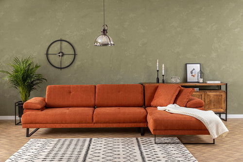 Ecksofa mit Chaiselongue Rechts, 3-Sitzer, aus Stoff, Mustang Small Orange