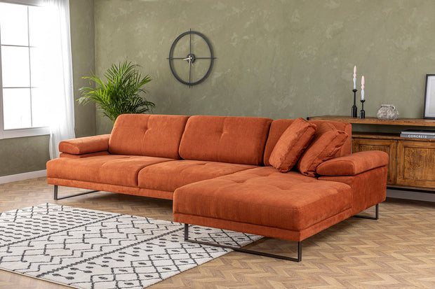 Ecksofa mit Chaiselongue Rechts, 3-Sitzer, aus Stoff, Mustang Small Orange (2)