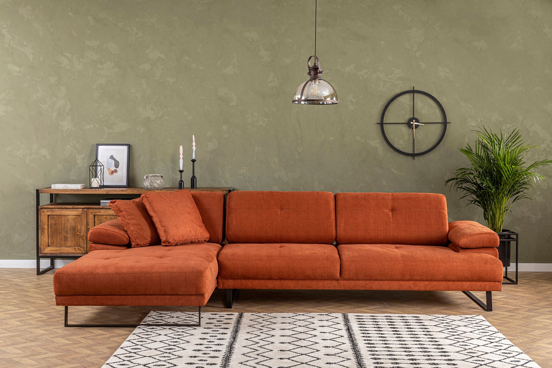 Ecksofa mit Chaiselongue Links, 3-Sitzer, aus Stoff, Mustang Small Orange (1)