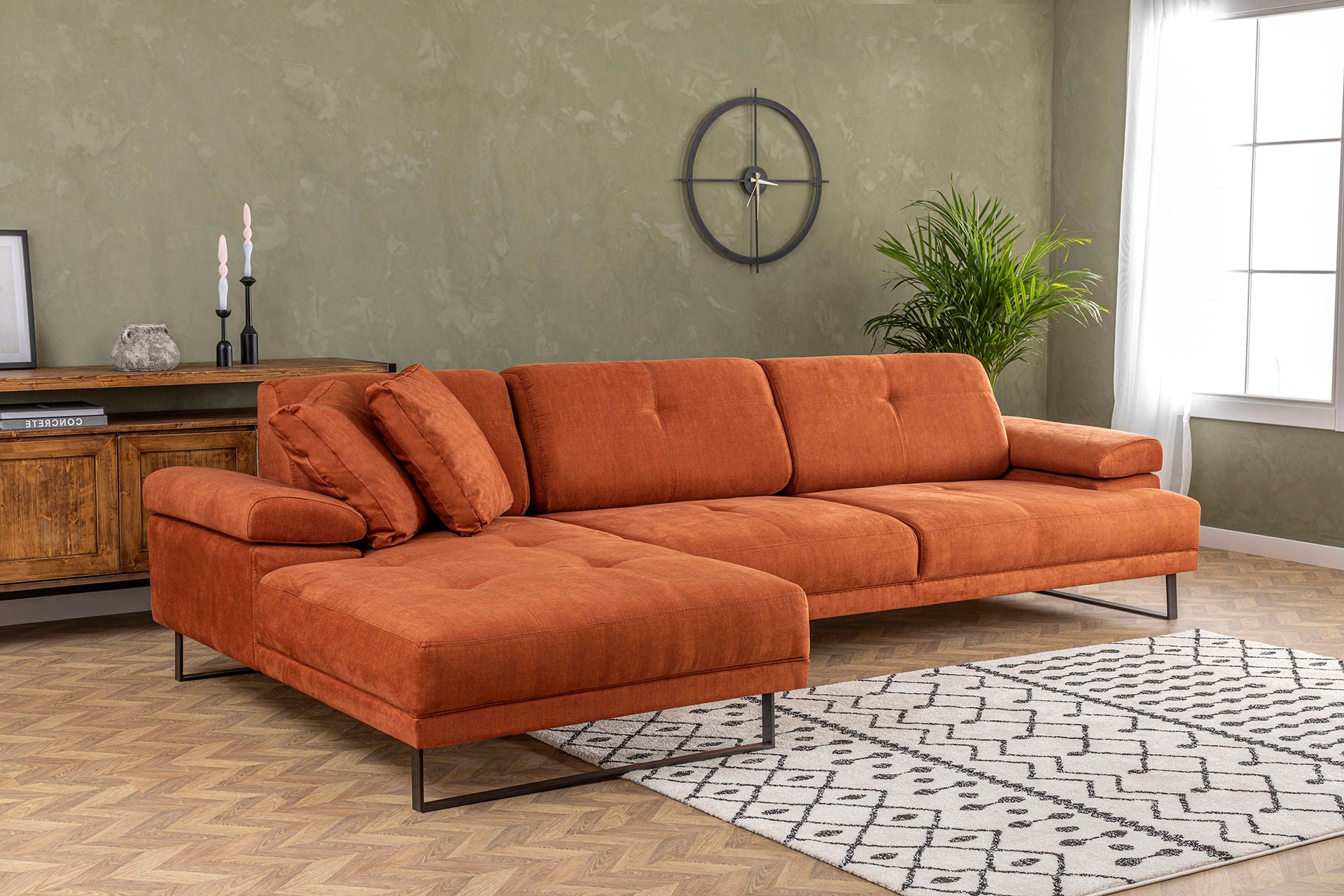 Ecksofa mit Chaiselongue Links, 3-Sitzer, aus Stoff, Mustang Small Orange (2)