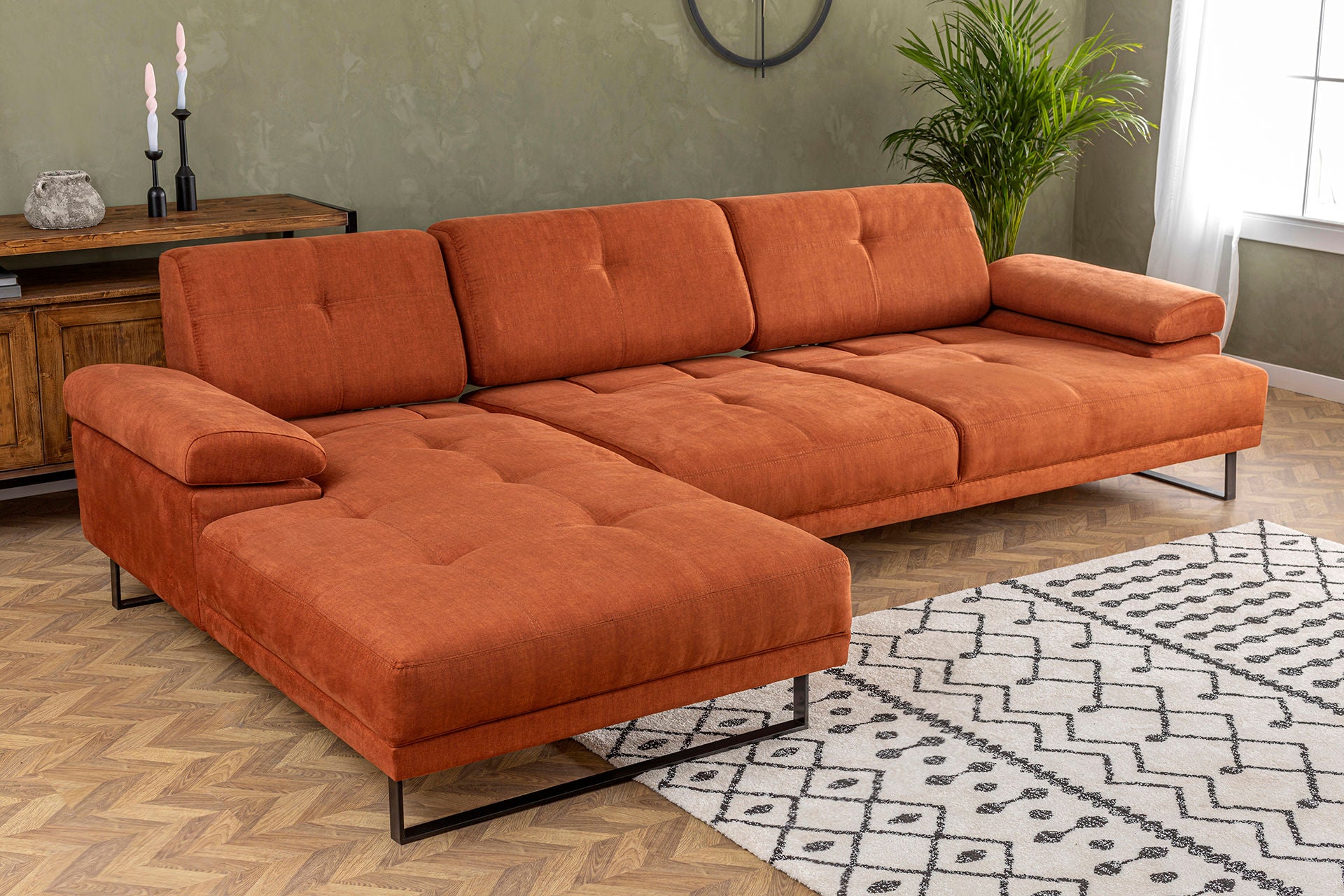 Ecksofa mit Chaiselongue Links, 3-Sitzer, aus Stoff, Mustang Small Orange (4)