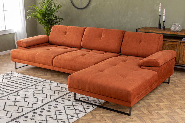 Ecksofa mit Chaiselongue Rechts, 3-Sitzer, aus Stoff, Mustang Large Orange (4)