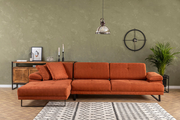 Ecksofa mit Chaiselongue Links, 3-Sitzer, aus Stoff, Mustang Large Orange (1)