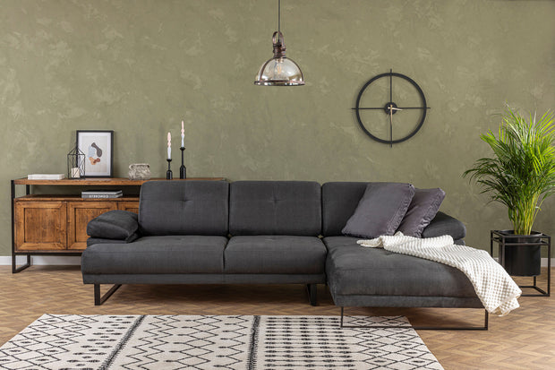 Ecksofa mit Chaiselongue Rechts, 3-Sitzer, aus Stoff, Mustang Small Anthrazit