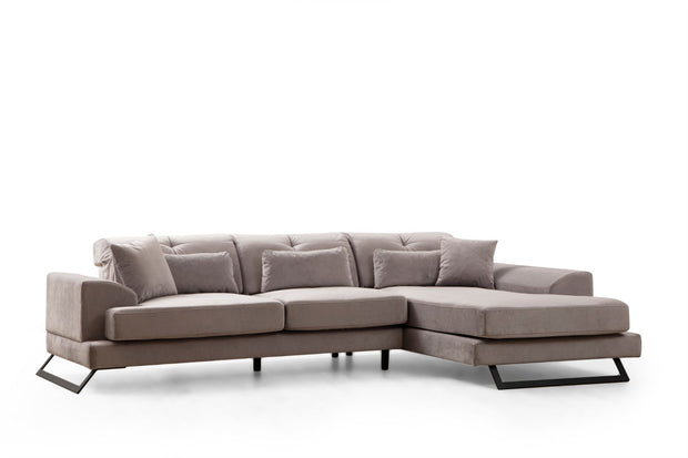 Ecksofa mit Chaiselongue Rechts, 3-Sitzer, aus Stoff, Frido Grau (5)