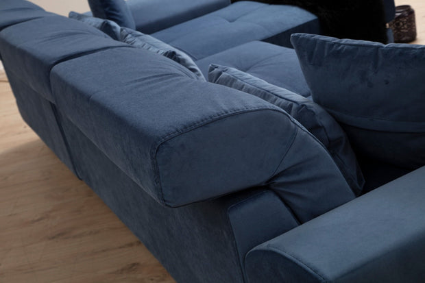 Ecksofa mit Chaiselongue Rechts, 3-Sitzer, aus Stoff, Frido Blau (3)