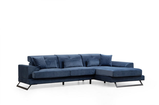 Ecksofa mit Chaiselongue Rechts, 3-Sitzer, aus Stoff, Frido Blau (5)