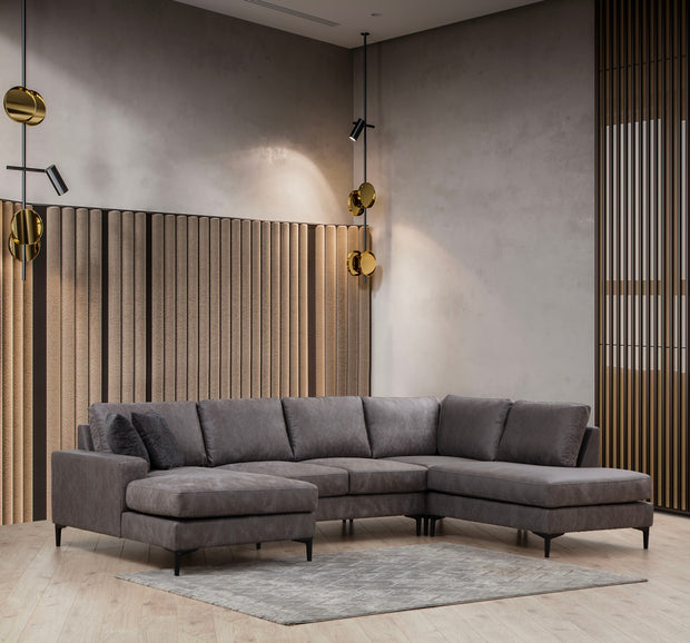 Ecksofa mit Chaiselongue Rechts, 4-Sitzer, aus Stoff, Porto Anthrazit