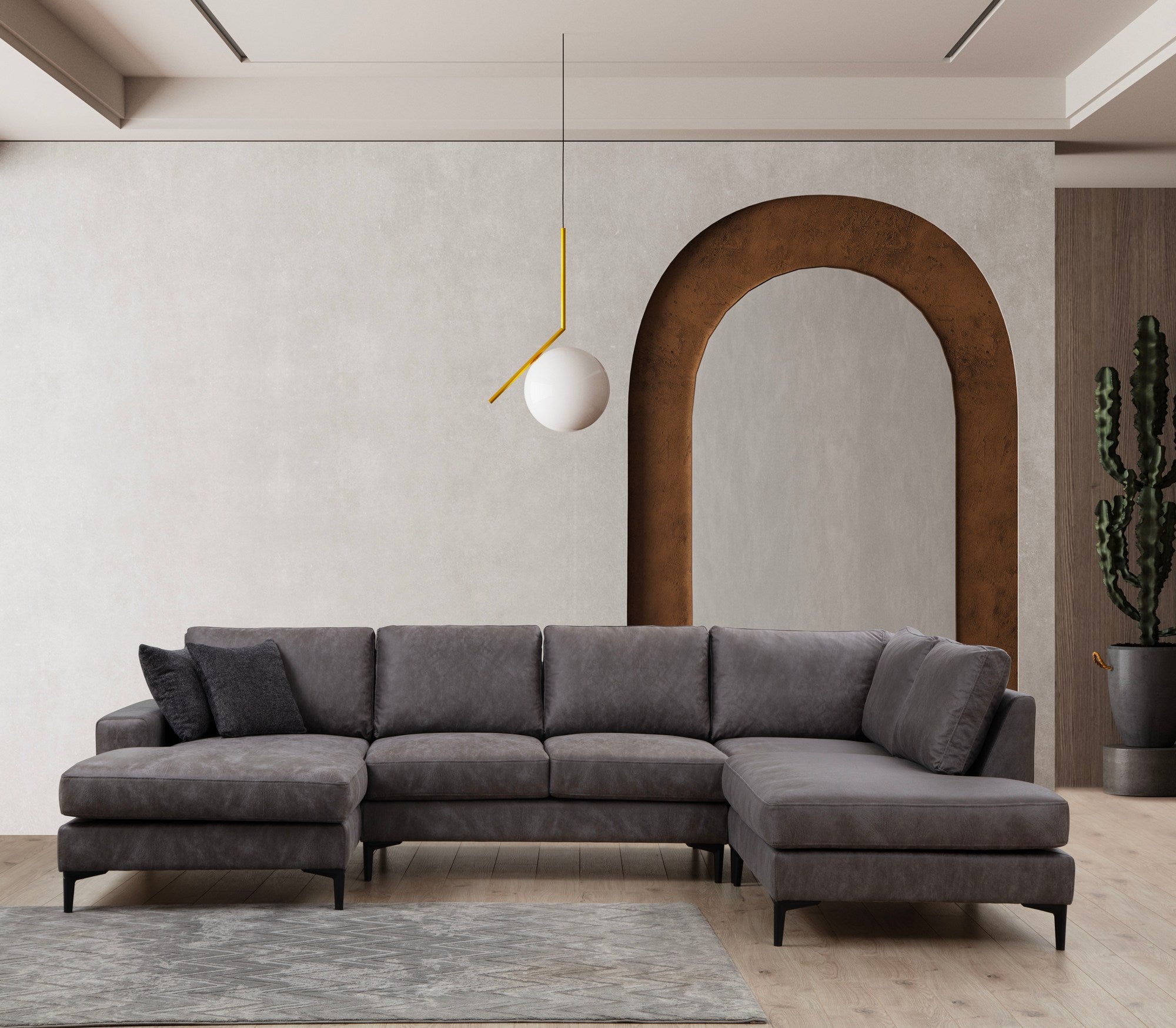 Ecksofa mit Chaiselongue Rechts, 4-Sitzer, aus Stoff, Porto Anthrazit (1)