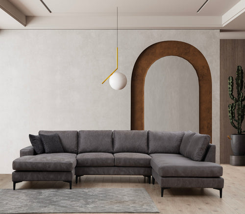 Ecksofa mit Chaiselongue Rechts, 4-Sitzer, aus Stoff, Porto Anthrazit (1)