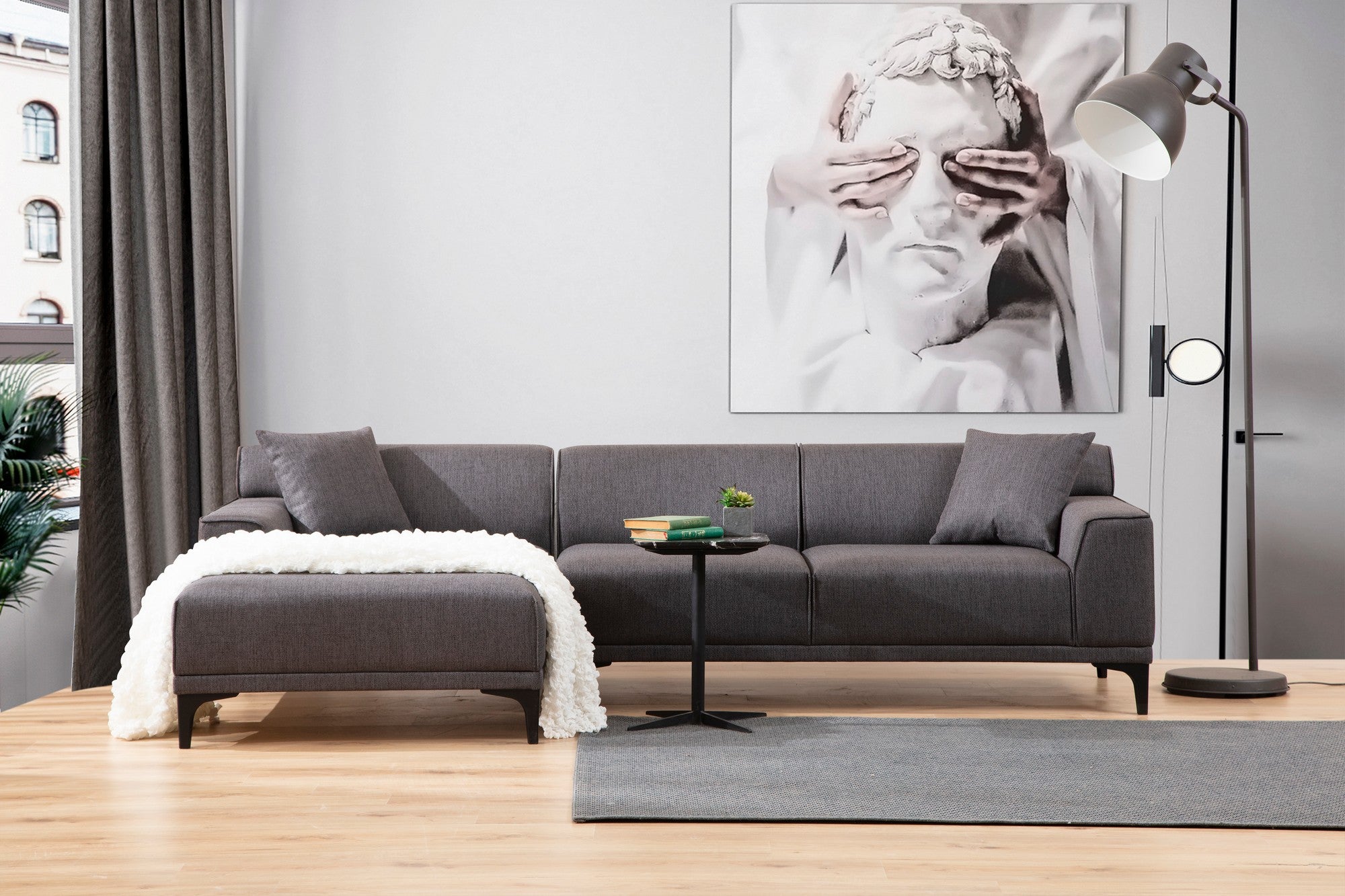 Ecksofa mit Chaiselongue Links, 3-Sitzer, aus Stoff, Petra Anthrazit