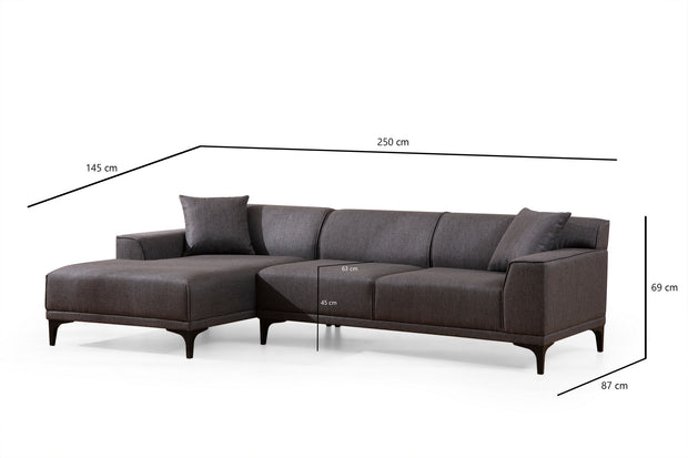 Ecksofa mit Chaiselongue Links, 3-Sitzer, aus Stoff, Petra Anthrazit (6)