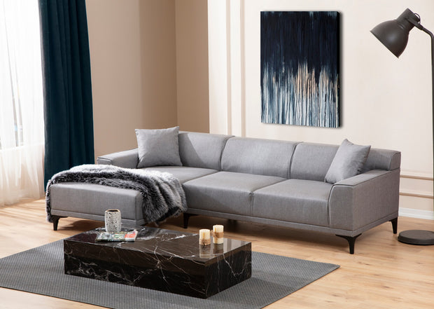 Ecksofa mit Chaiselongue Links, 3-Sitzer, aus Stoff, Petra Grau (1)