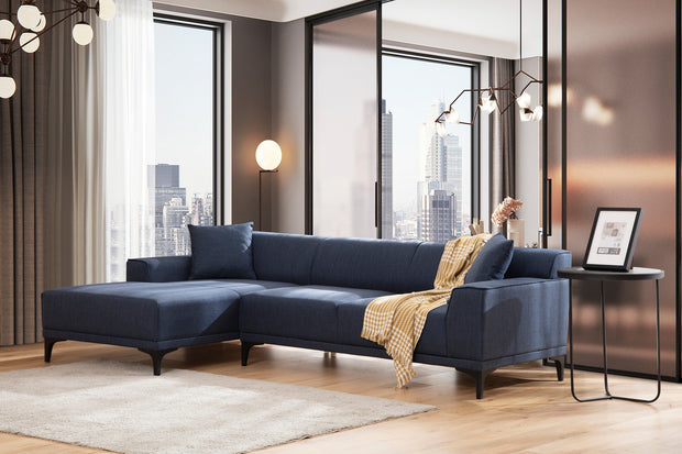 Ecksofa mit Chaiselongue Links, 3-Sitzer, aus Stoff, Petra Blau