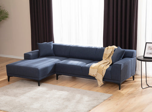 Ecksofa mit Chaiselongue Links, 3-Sitzer, aus Stoff, Petra Blau (1)