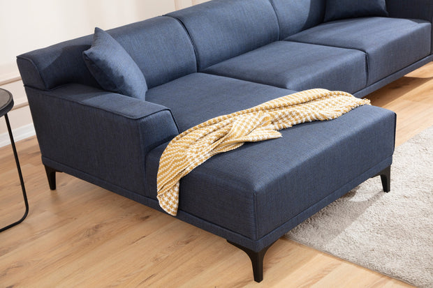 Ecksofa mit Chaiselongue Links, 3-Sitzer, aus Stoff, Petra Blau (3)