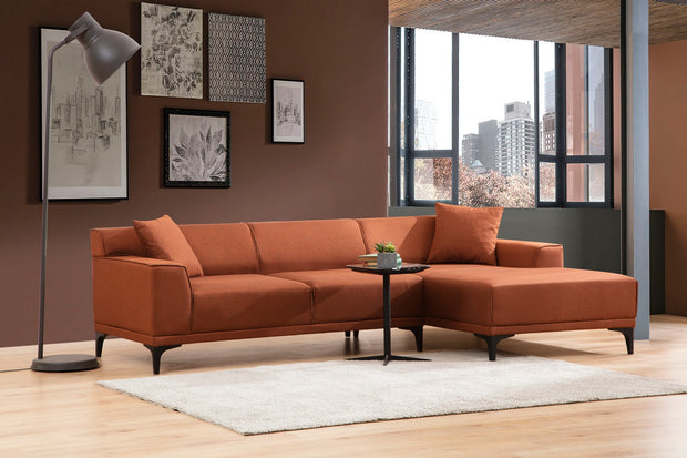 Ecksofa mit Chaiselongue Rechts, 3-Sitzer, aus Stoff, Petra Orange (1)