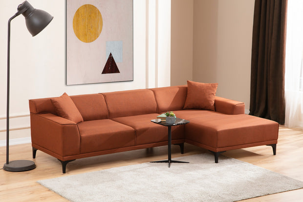 Ecksofa mit Chaiselongue Rechts, 3-Sitzer, aus Stoff, Petra Orange (2)